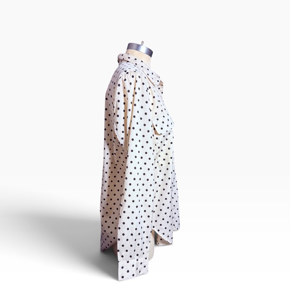 KUT from the Kloth Ivory Black Polka Dot Utility Blouse Women's Large Polka Dots - Picture 2 of 7